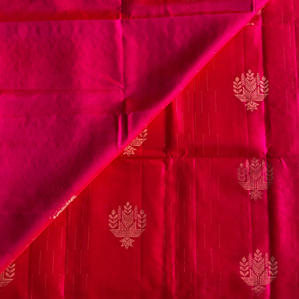 Hot Pink Woven Saree Silver Pallu Antique Gold Zari Floral Buta