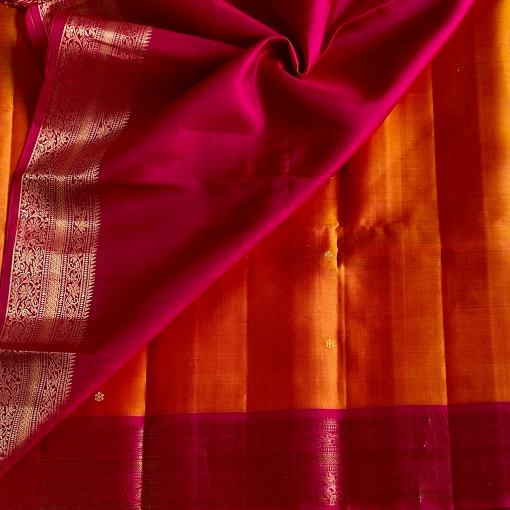 Tangerine Orange Designer Pure Silk Saree With Rani Pink Pallu