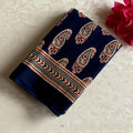 Navy Blue Handblock Printed Saree With Cream Paisley Pallu
