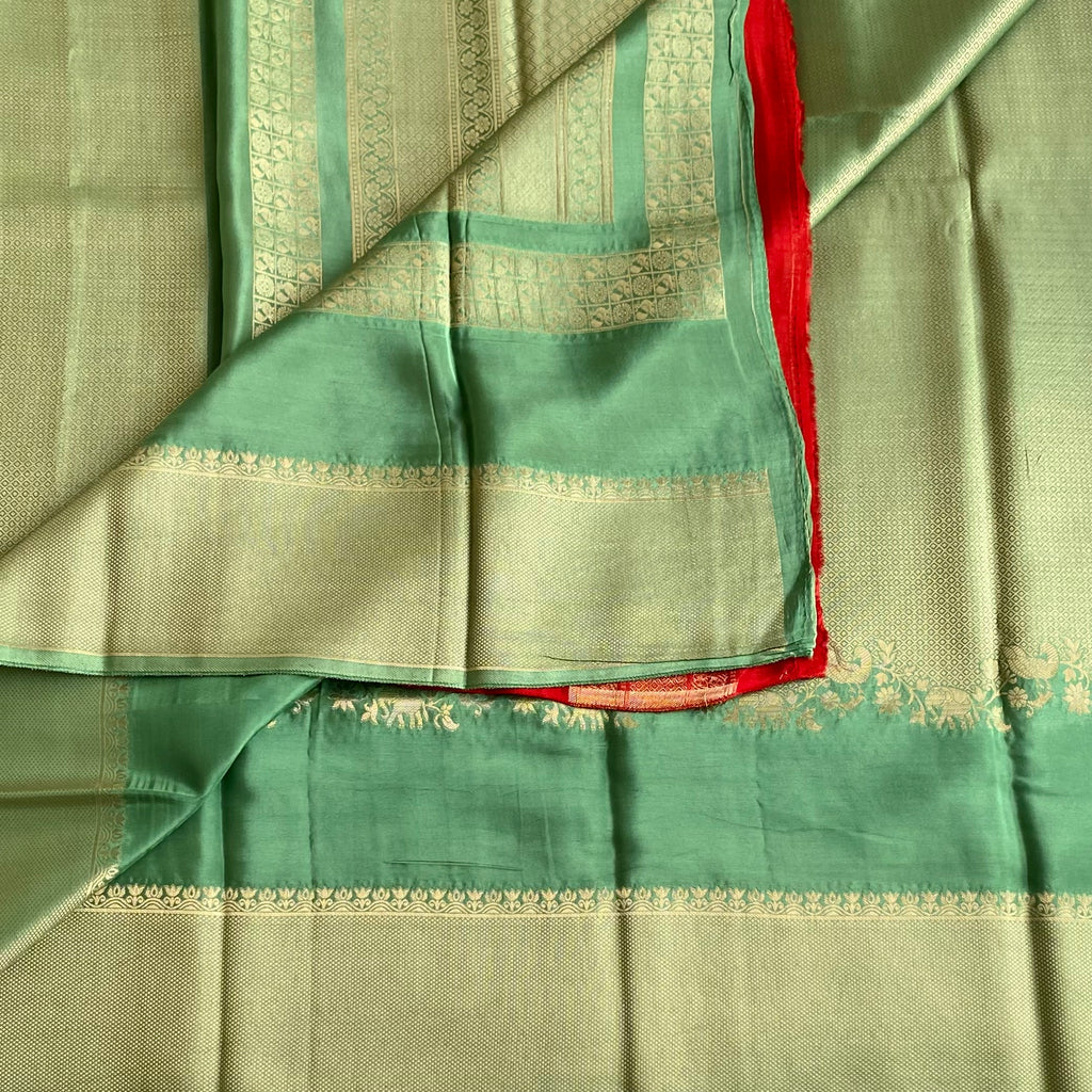 Teal Green Soft Crepe Silk Saree With Antique Gold Border Panels