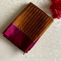 Bronze Brown Designer Pure Silk Saree With Rani Pink Pallu