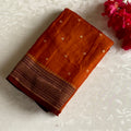 Burnt Orange Soft Tussar Silk Saree With Deep Maroon Border