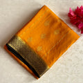 Mustard Yellow Mysore Crepe Silk Saree With Jet Black Pallu