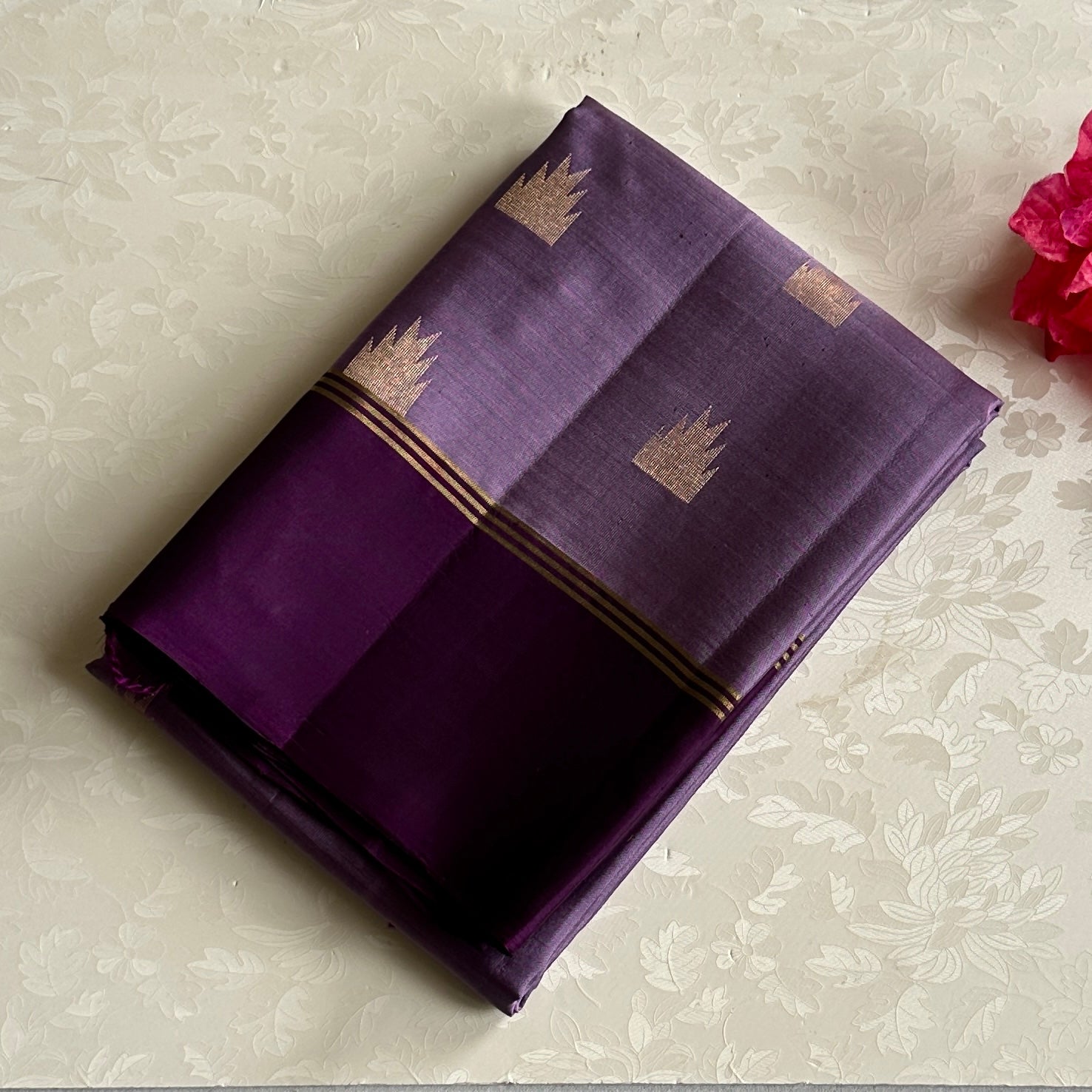 Royal Purple Silk Saree Gold Temple Border Woven Buta Design