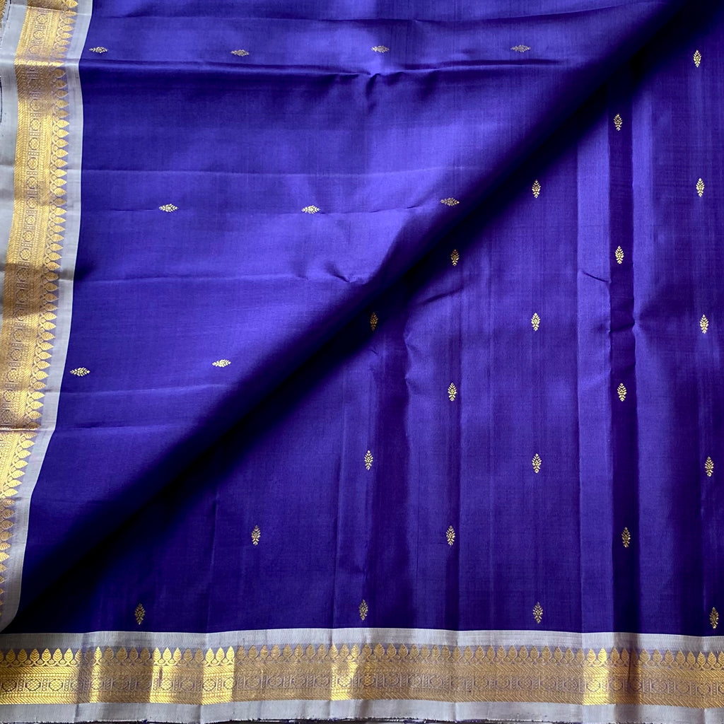 Royal Purple Silk Saree Gold Brocade Diamond Lattice Pallu Wedding