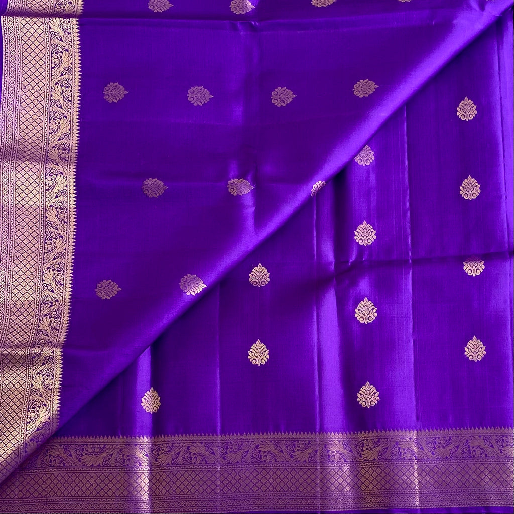 Violet Purple Designer Pure Silk Saree With Metallic Gold Zari Border