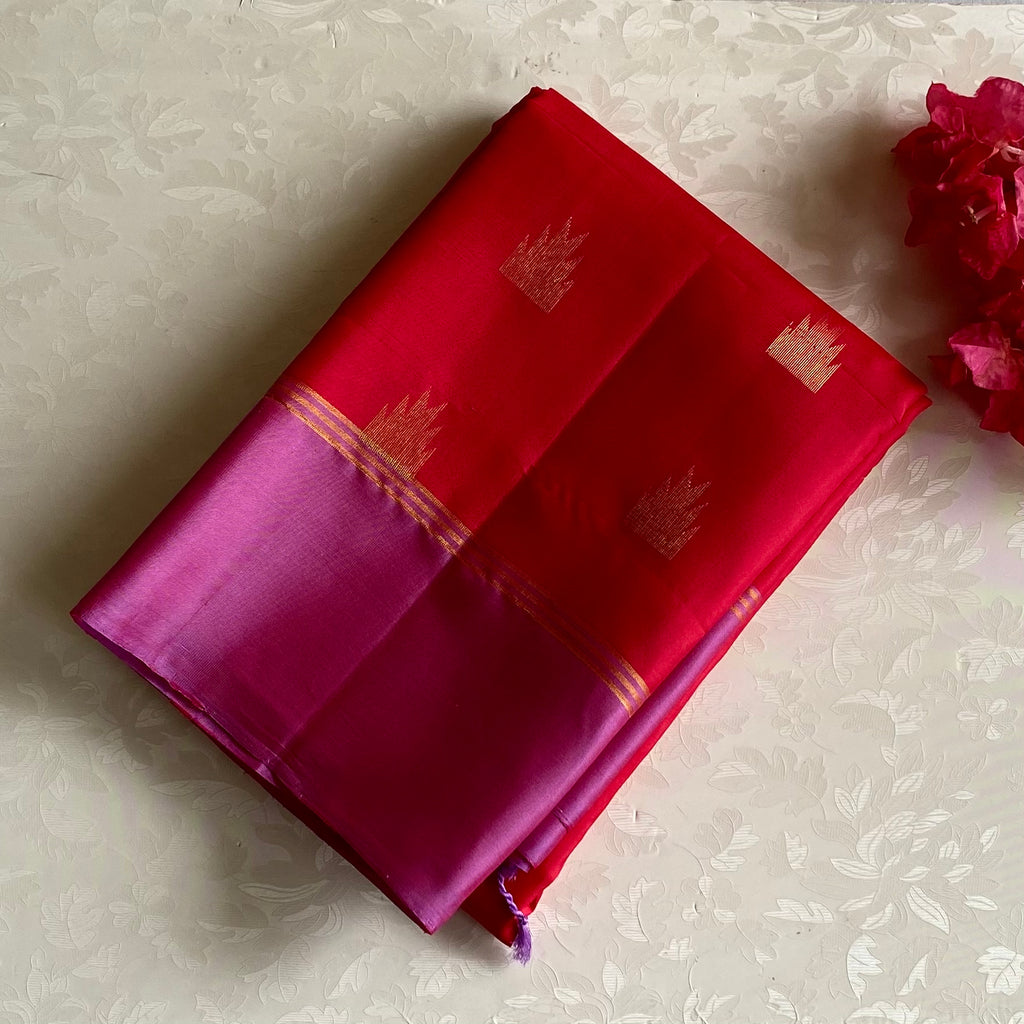 Magenta Designer Pure Silk Saree With Ruby Red Pallu