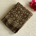 Taupe Brown AJRAKH HANDBLOCK PRINTED SILK Saree With Mustard Yellow Buttas