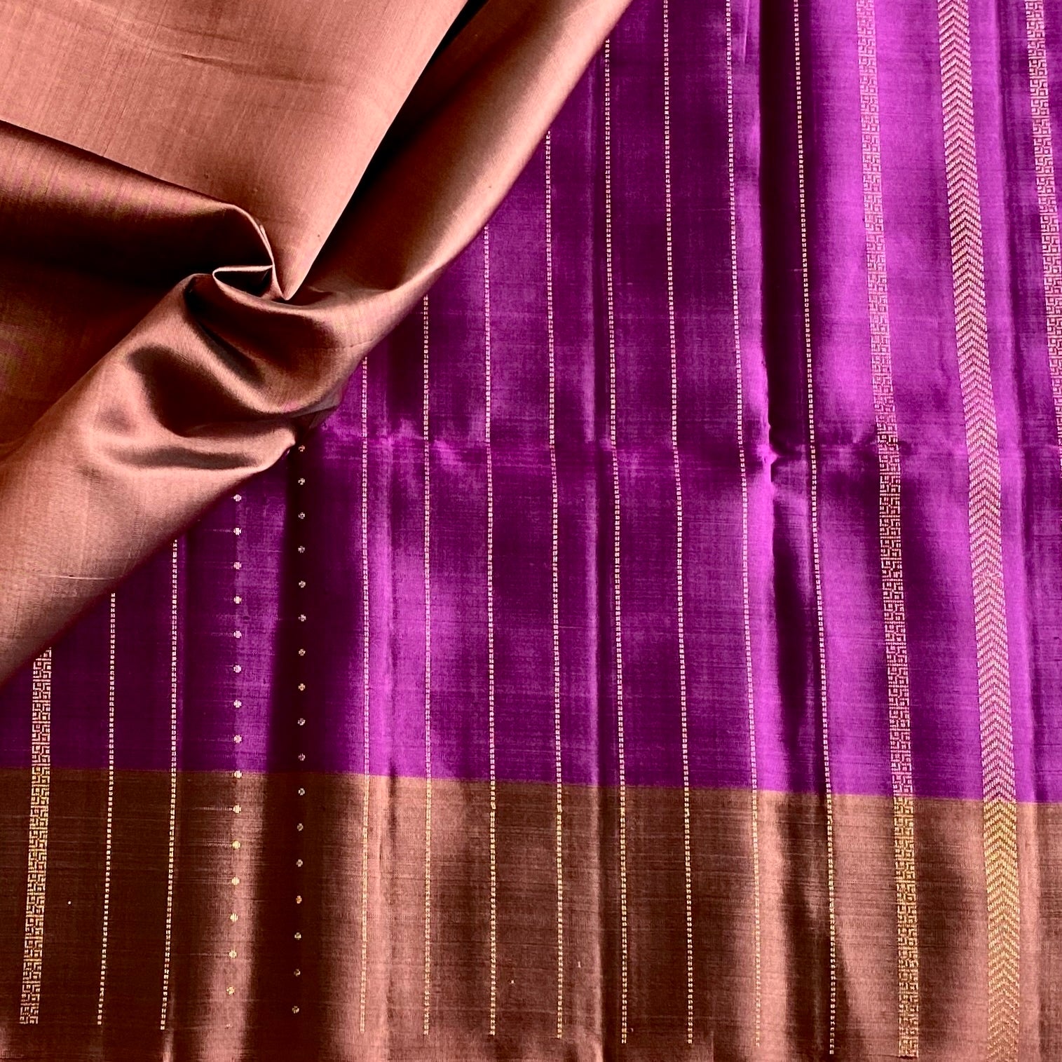 Royal Violet Magenta Designer Pure Silk Saree With Copper Brown Pallu