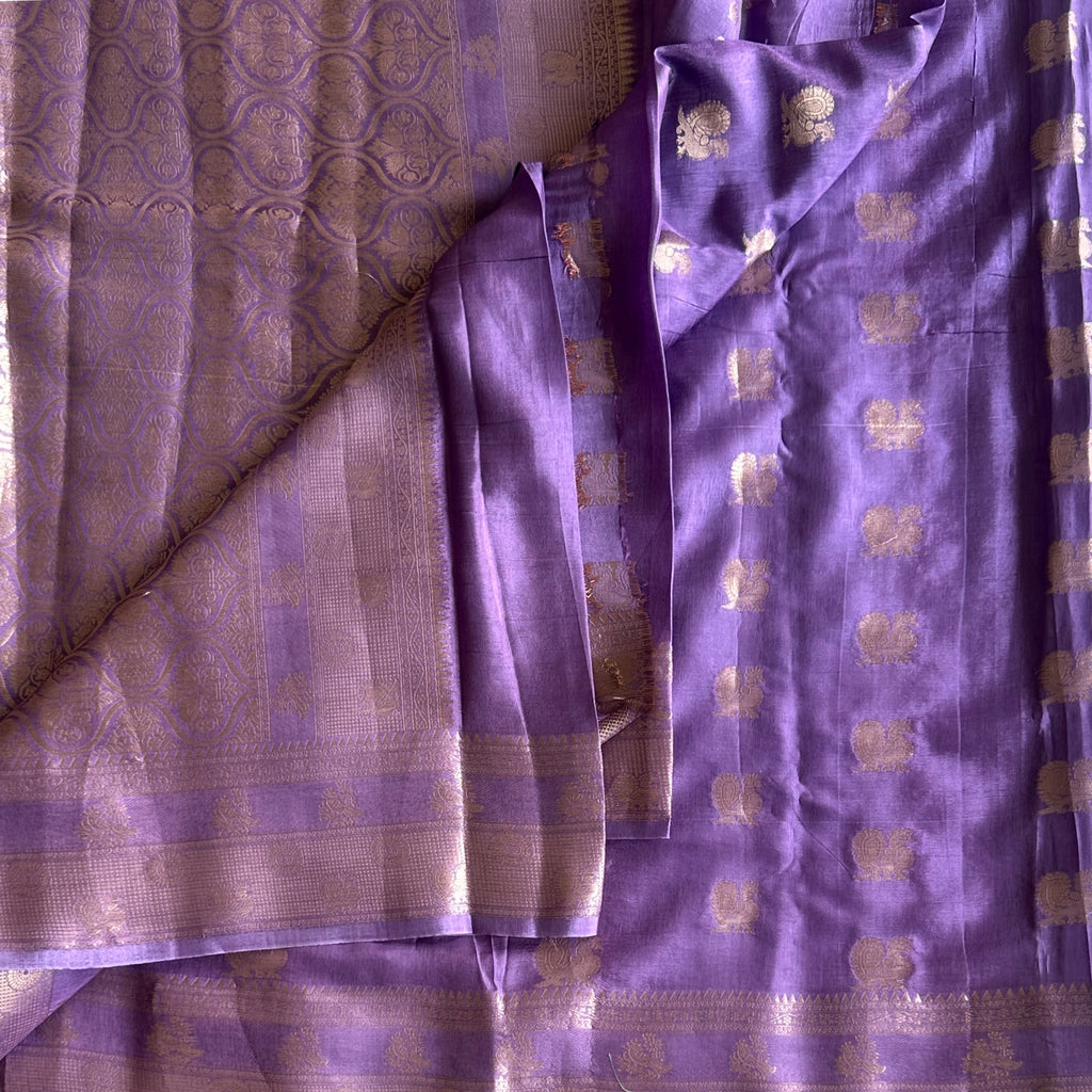 Plum Purple Silk Saree Antique Gold Brocade Medallion Pallu Wedding