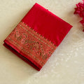 Cherry red Soft Jute Tussar with Meenakari woven borders n Pallu