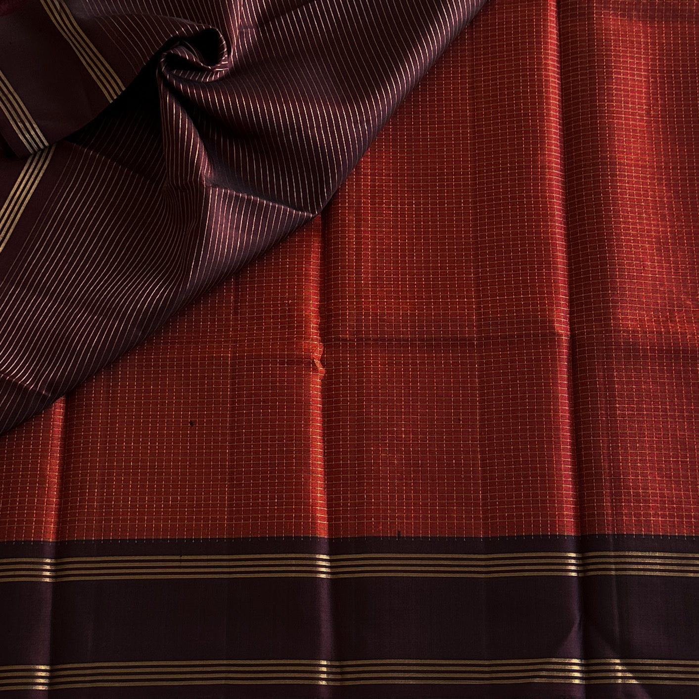 Crimson Red Saree Burgundy Pallu Gold Brocade Traditional Wear