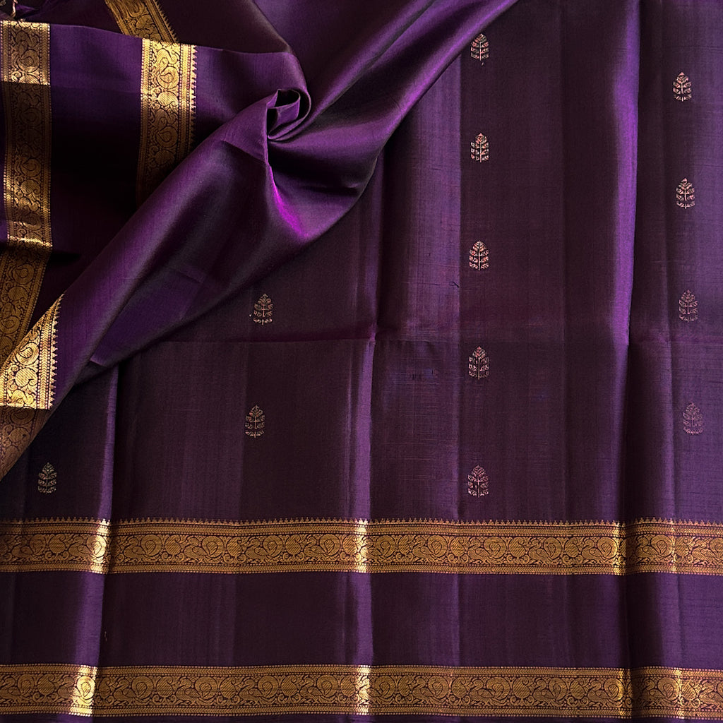 Royal Purple Silk Saree With Gold Zari Border And Pallu