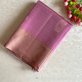 Dreamy Pastel Rose Designer Pure Silk Saree With Biscuit Brown Pallu