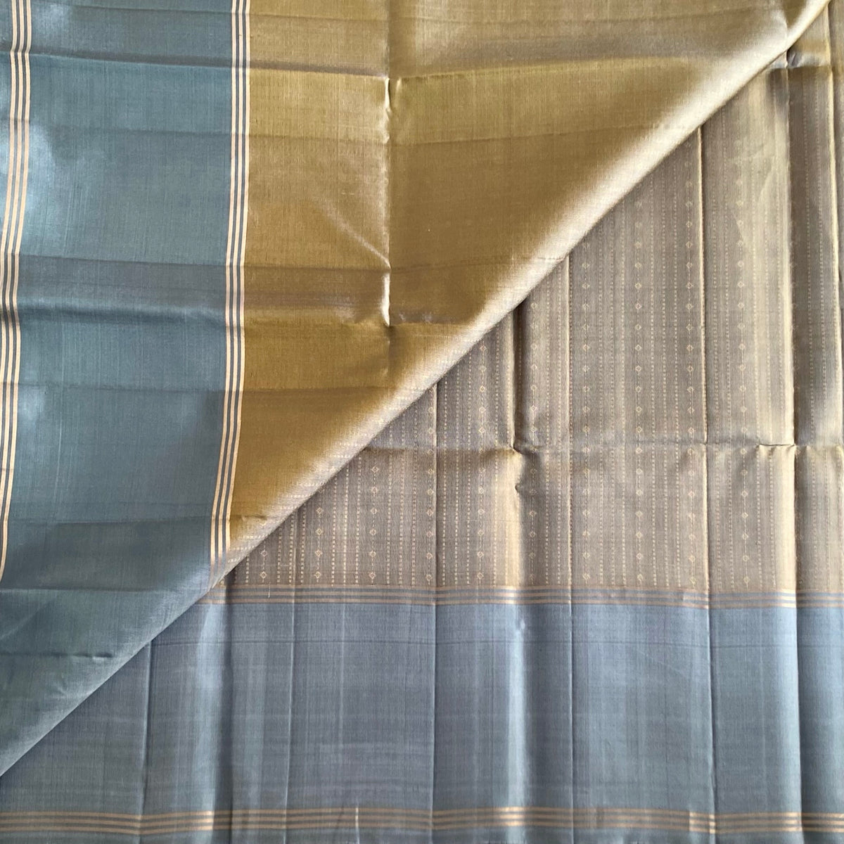 Rare Slate Grey Designer Pure Silk Sare With Pastel Powder Blue Pallu