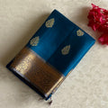 Rare Teal Blue Designer Pure Silk Saree With Silver Grey Pallu