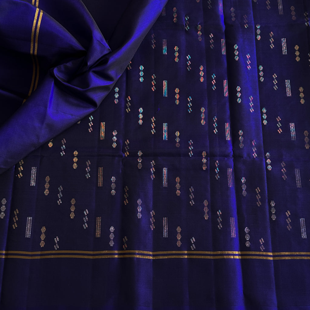 Royal Blue Saree With Gold Zari Floral Pallu And Tassels