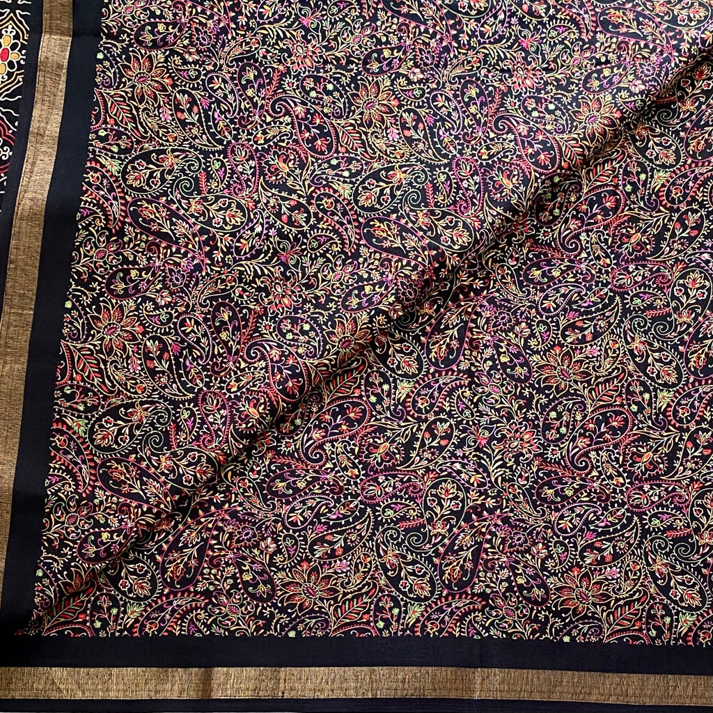 Jet Black Paisley Printed Soft Cotton - Easy Breezy Drape