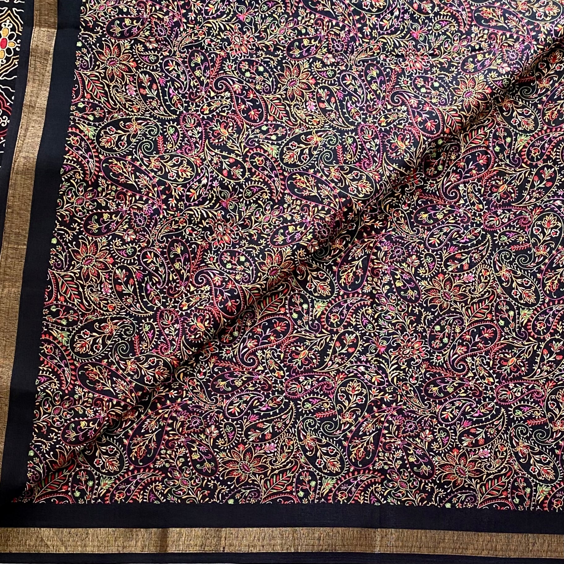 Jet Black Paisley Printed Soft Cotton - Easy Breezy Drape