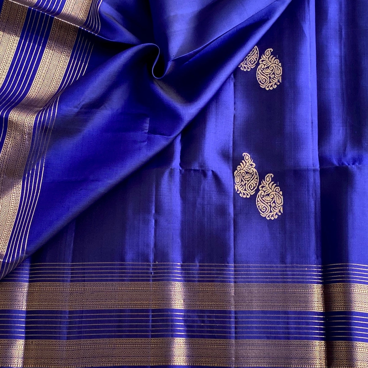 Royal Blue Antique zari Designer Pure Silk Saree With Paisley Zari