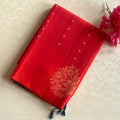 Scarlet Red Teal Pallu Antique Gold Zari Floral Wedding Saree