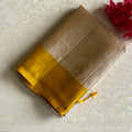 Pearl Beige Designer Pure Silk With Golden Yellow Contrast
