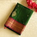 Emerald Green Silk Saree Magenta Pallu Gold Zari Paisley Border