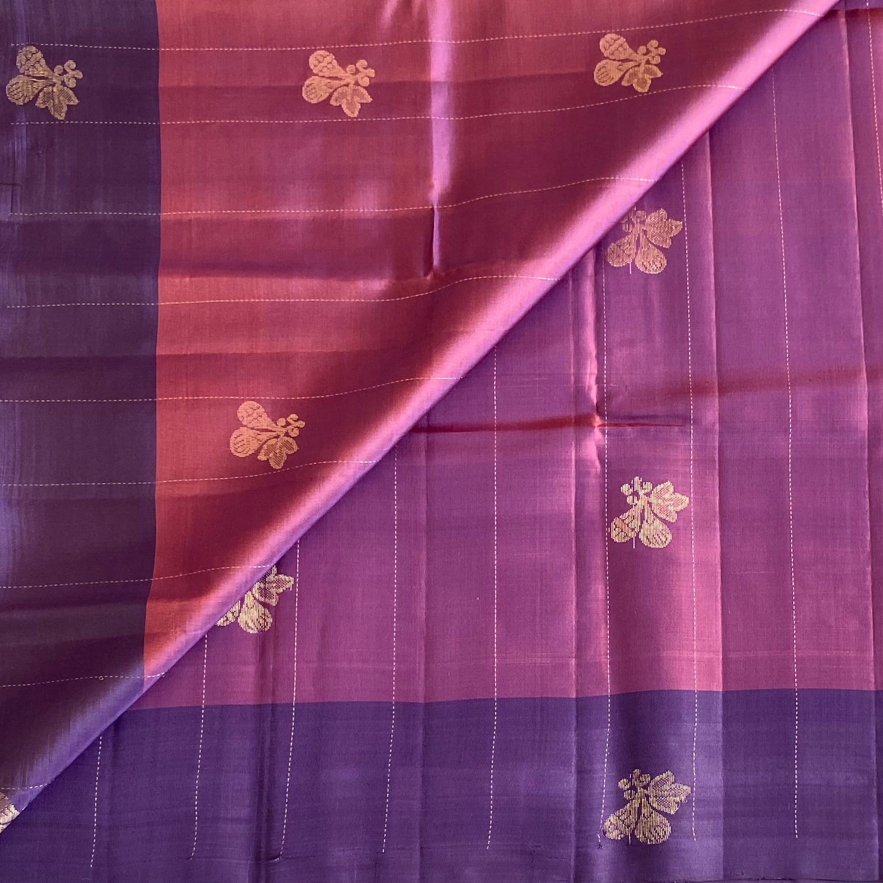 Dual Shaded Mauve Designer Pure Silk With Stunning Purple Pallu