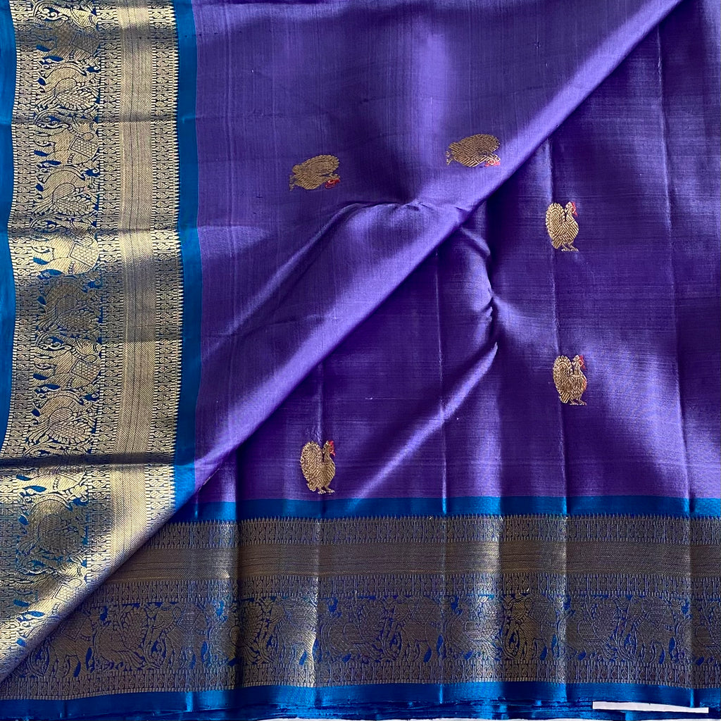 Royal Purple Designer Pure Silk Saree With Teal Blue Pallu