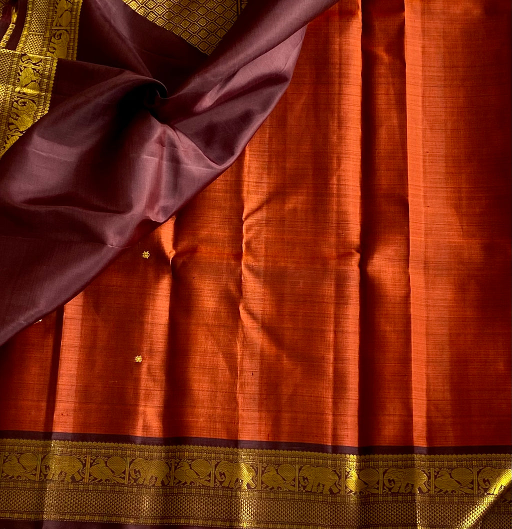Maroon Kanjivaram Silk Saree Deep Purple Pallu Gold Zari Traditional