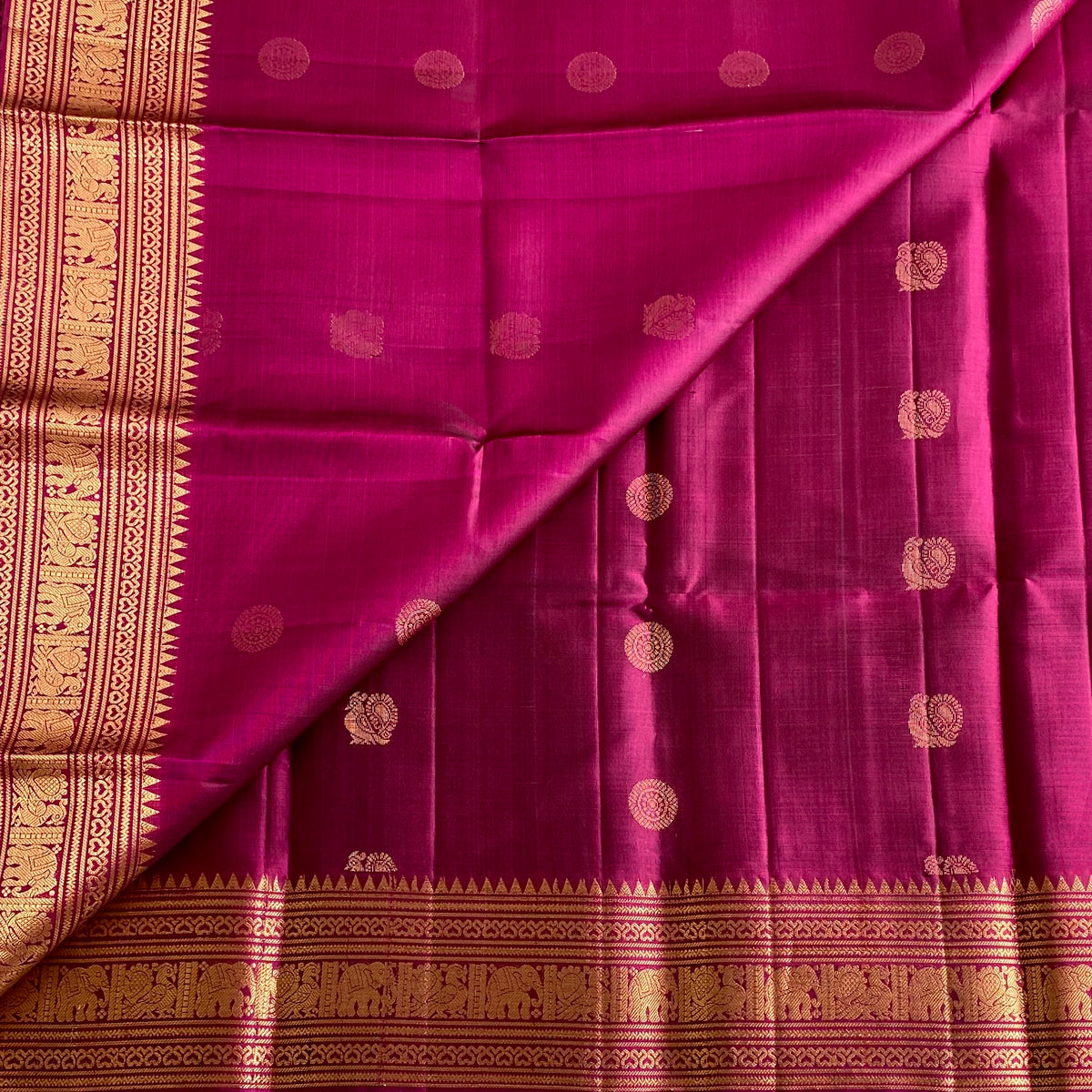 Deep Magenta Designer Pure Silk Saree With Antique Gold Pallu