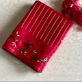 Rani Pink Soft Tussar With Stripes & Designer Embroidered Borders
