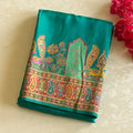 Teal Silk Saree Gold Zari Paisley Floral Border Festive Wedding