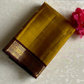 Mustard Yellow Kanjeevaram Pure Zari Silk Saree With Deep Wine Pallu