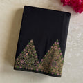 Midnight Black Embroidered Saree Antique Gold Blush Pink Pallu Tassel