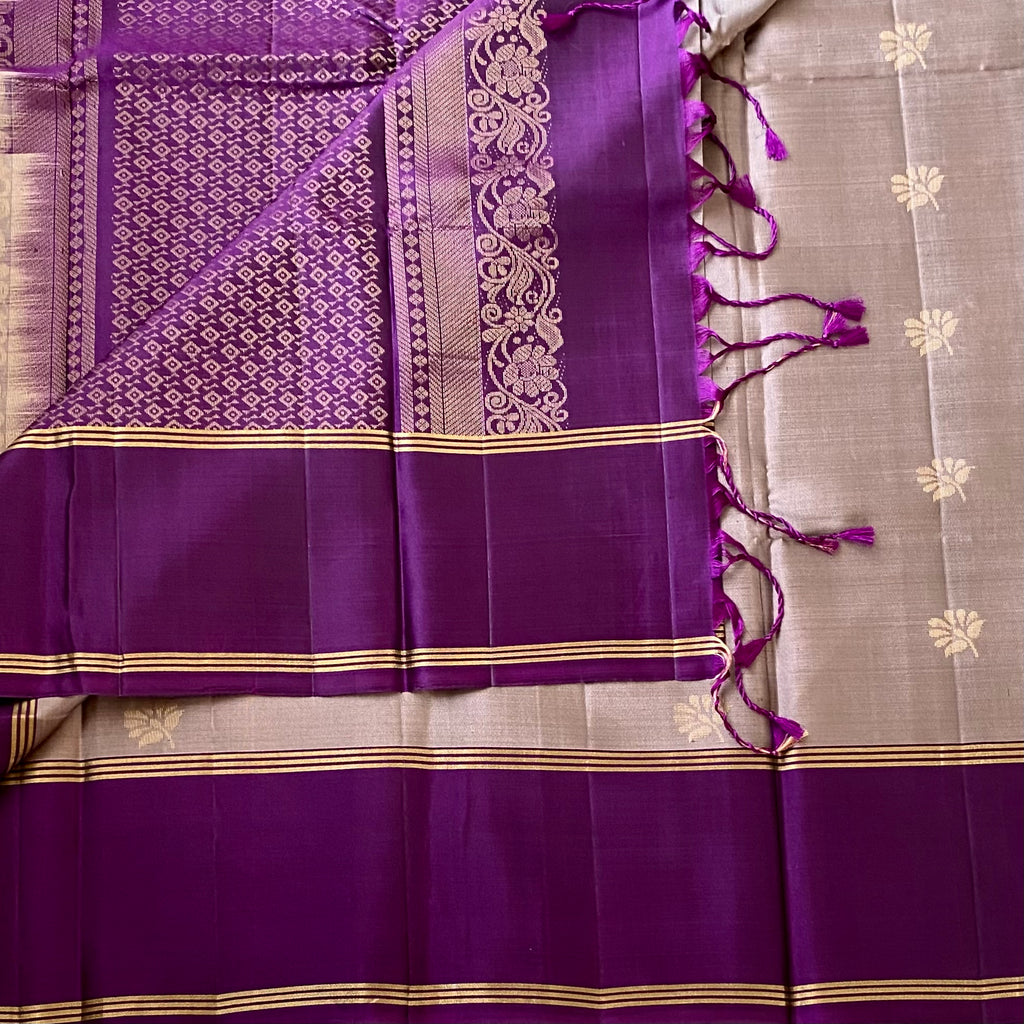 Magenta Silk Saree Gold Zari Floral Border Traditional Wedding Wear