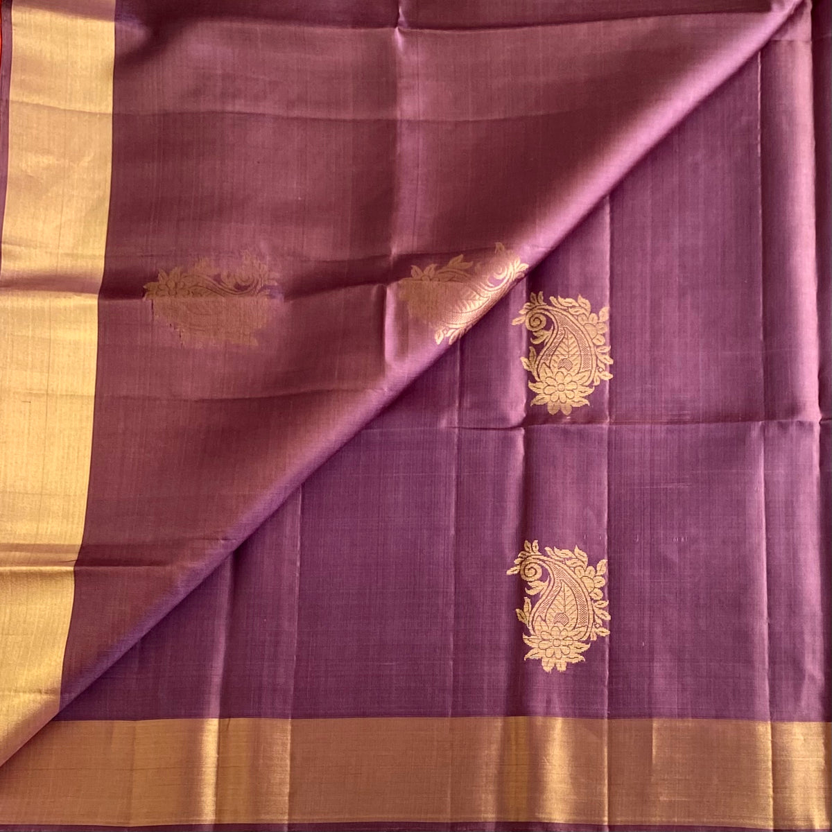 Metallic Lavender Purple Designer Pure Silk Saree With Sunset Orange Pallue