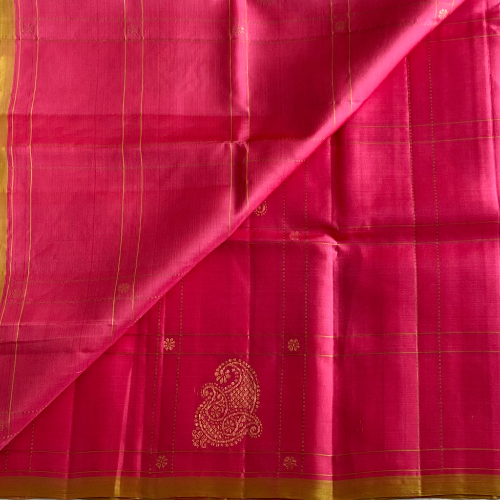 Rani Pink Designer Pure Silk Saree With Lime Green Border