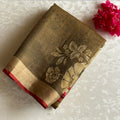 Olive Brown Soft Linen Saree With Floral Gray Pallu