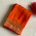 Burnt Orange Soft Crepe Silk Saree With Metallic Gold Pallu
