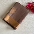Taupe Brown Designer Pure Silk Saree With Sunset Orange Pallu