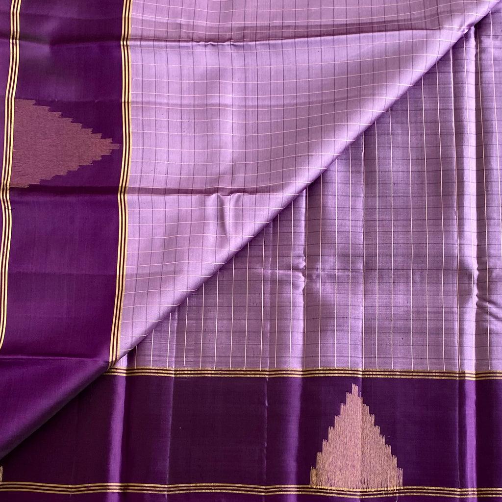 Mauve Lavender & Royal Purple Designer Pure Silk Saree Temple Zari