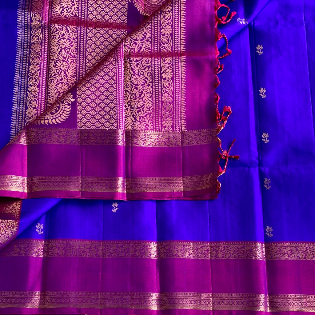 Ink Blue Designer Pure Silk Saree With Magenta Pallu