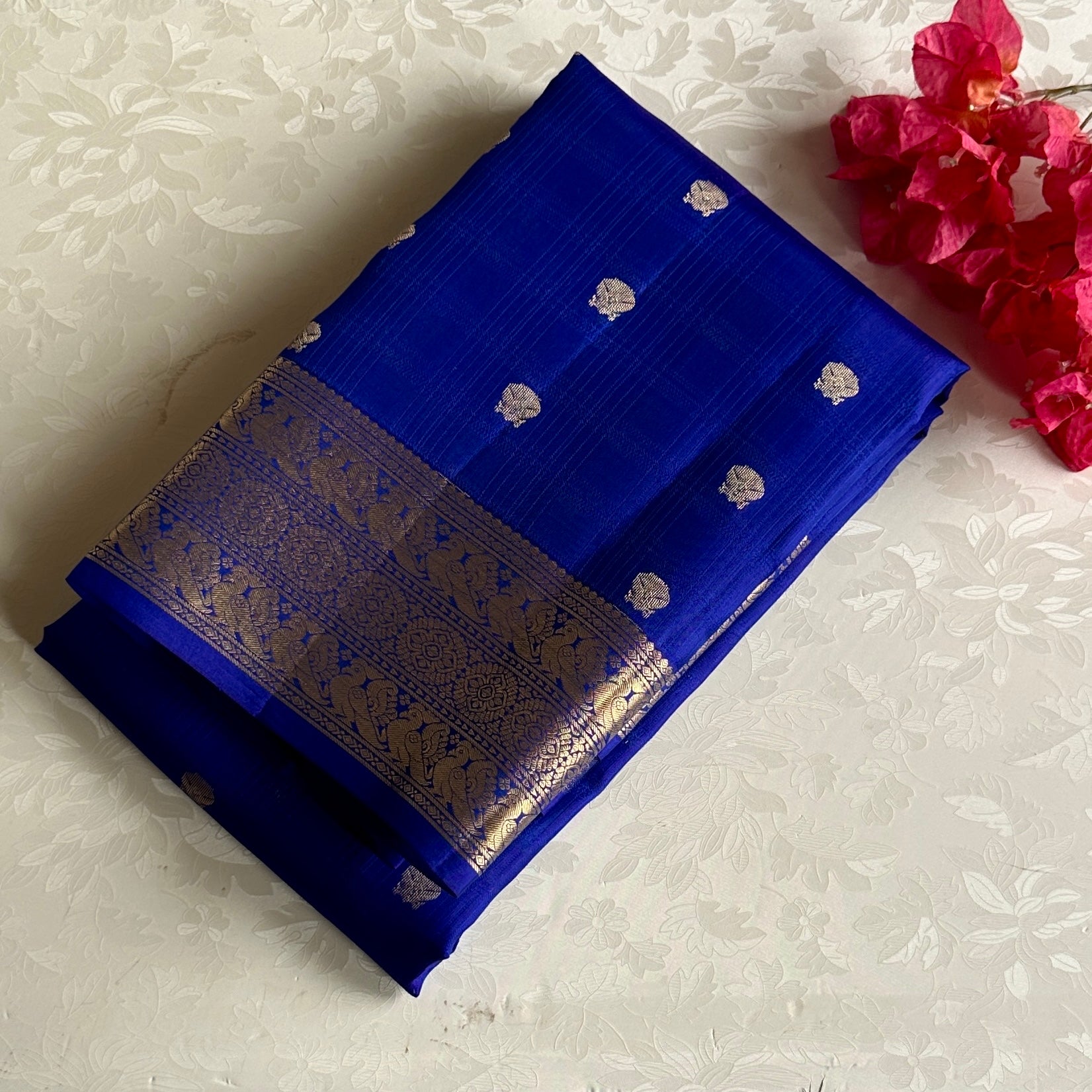Royal Blue Designer Pure Silk Saree With Metallic Gold Brocade Border