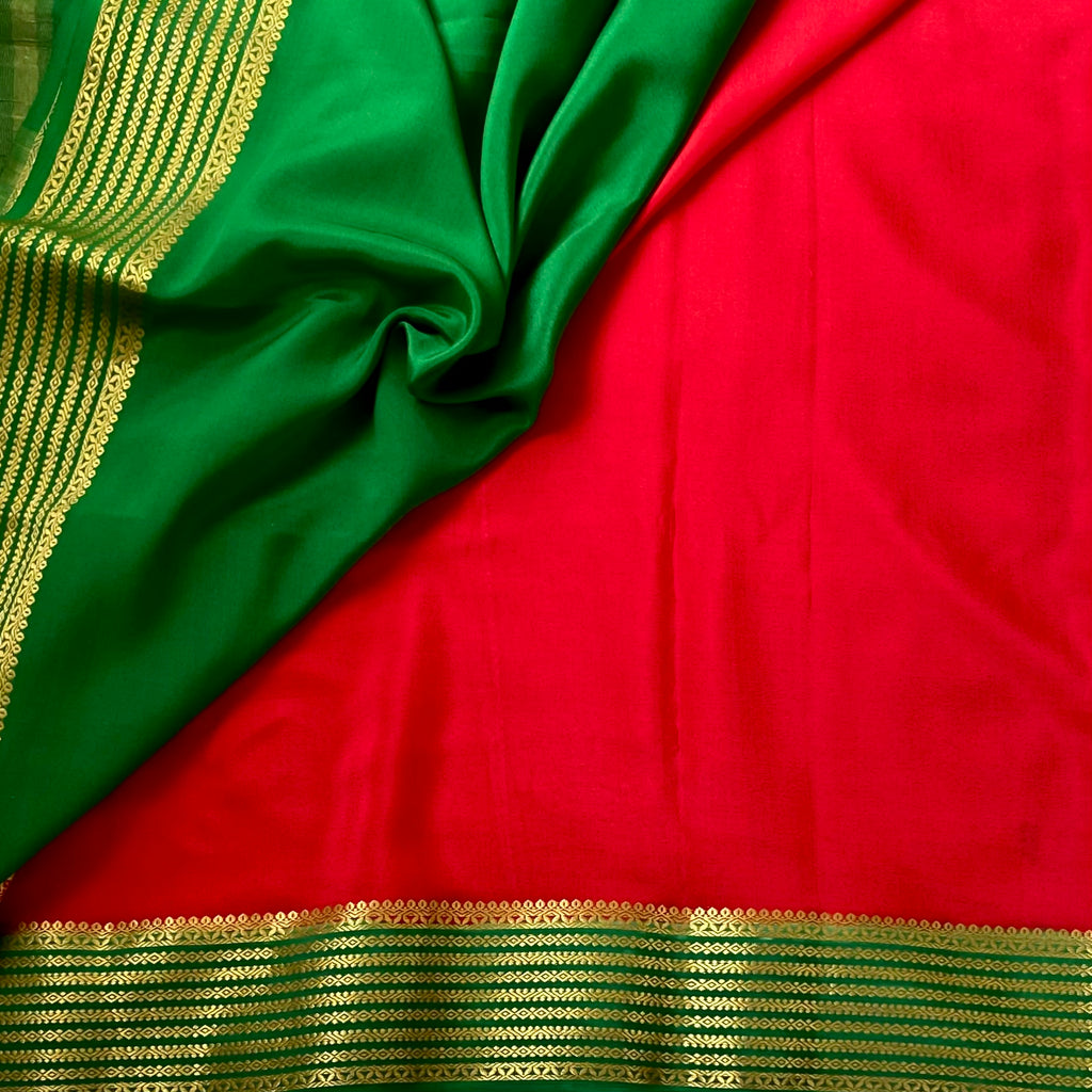 Crimson red wit bottle green Mysore silk stunner
