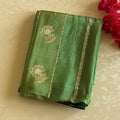 Emerald Green Silk Saree Gold Brocade Leaf Motif Floral Border