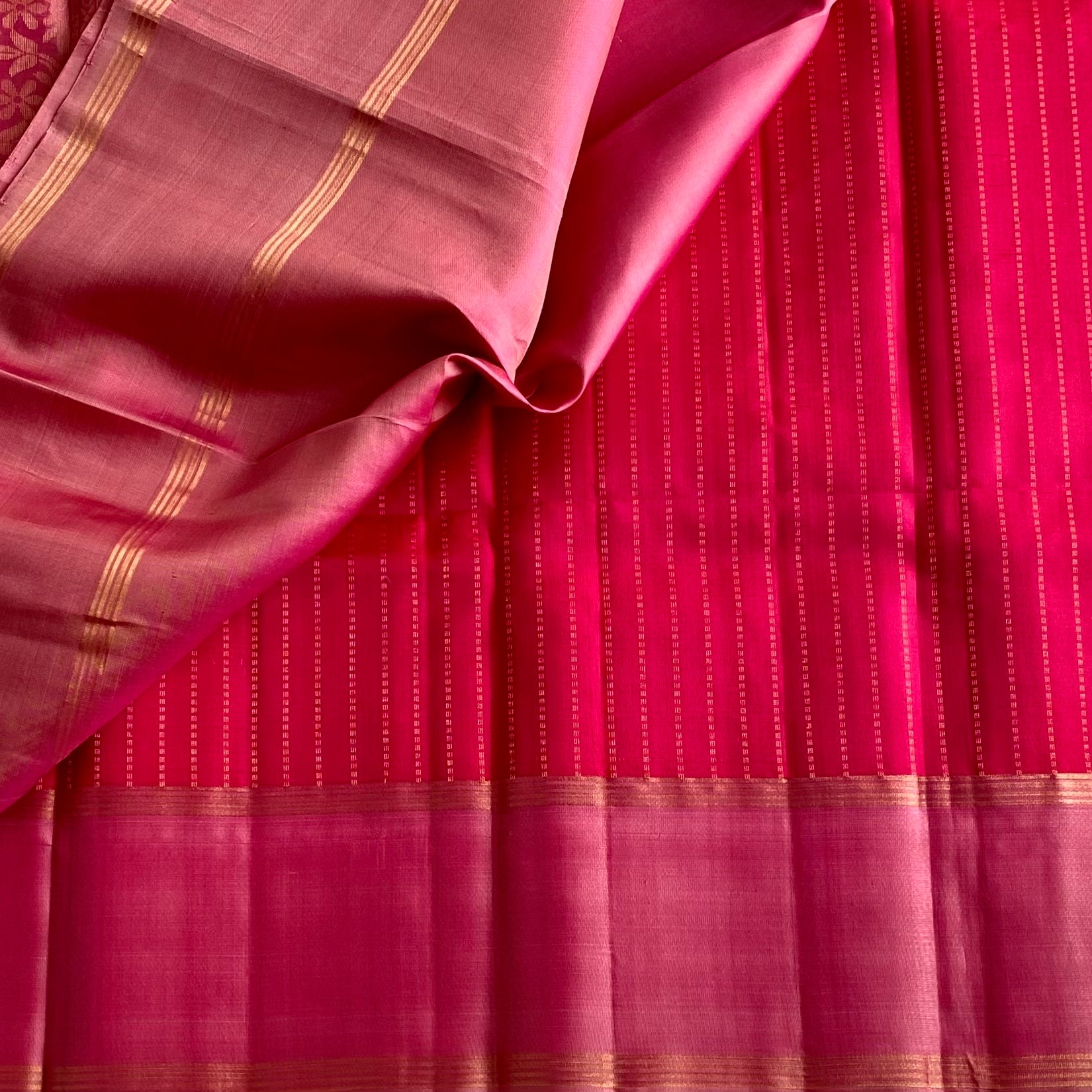 Raspberry Pink Designer Pure Silk Saree With Pastel Pink Borders