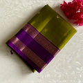 Lime Green Designer Pure Silk Saree With Royal Purple Pallu