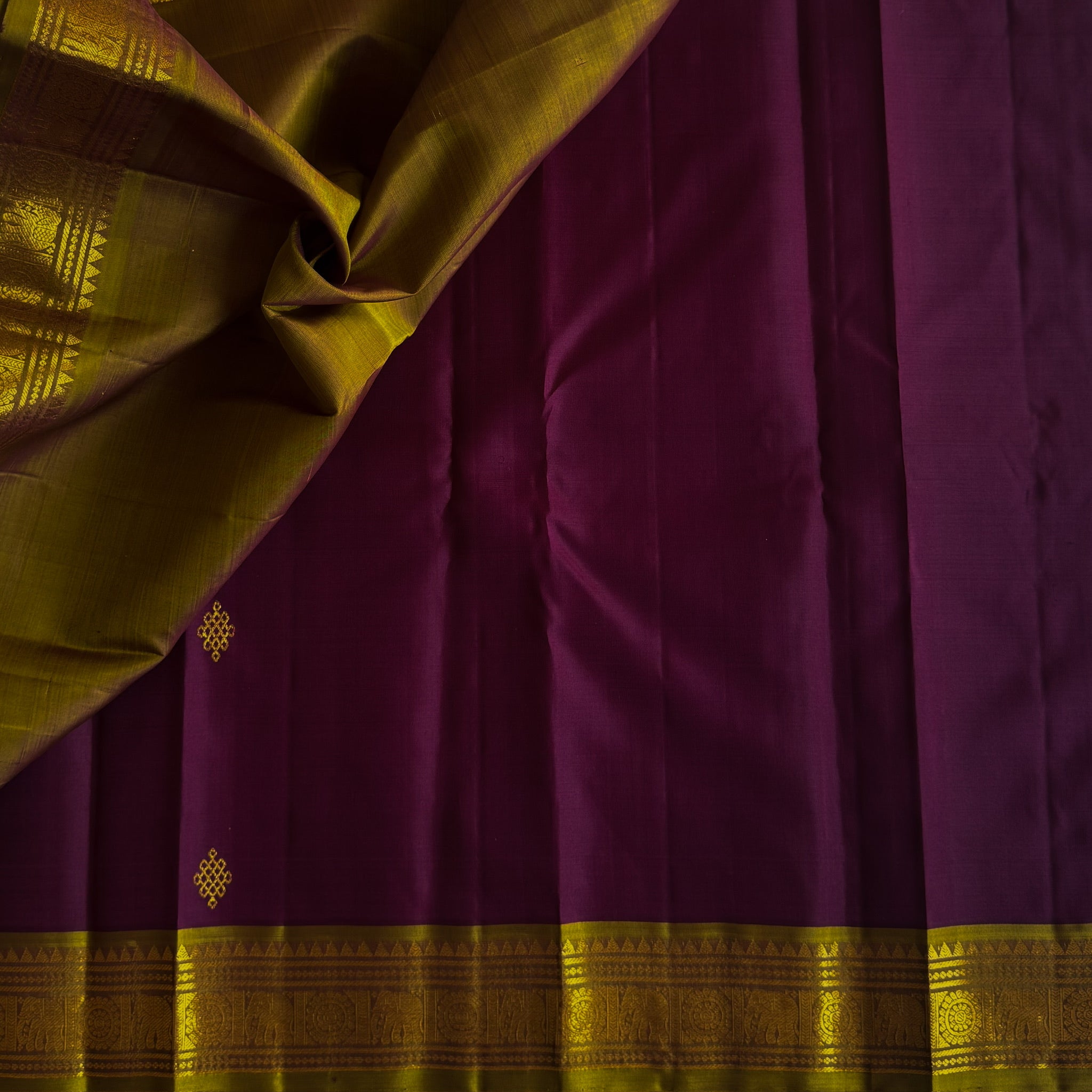 Mustard Gold Brocade Saree Plum Body Gold Zari for Wedding