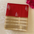 Scarlet Red Saree with Ivory Gold Brocade Border and Paisley